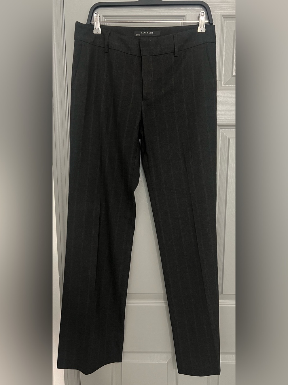 Zara Black Straight-Leg Pinstripe Pants